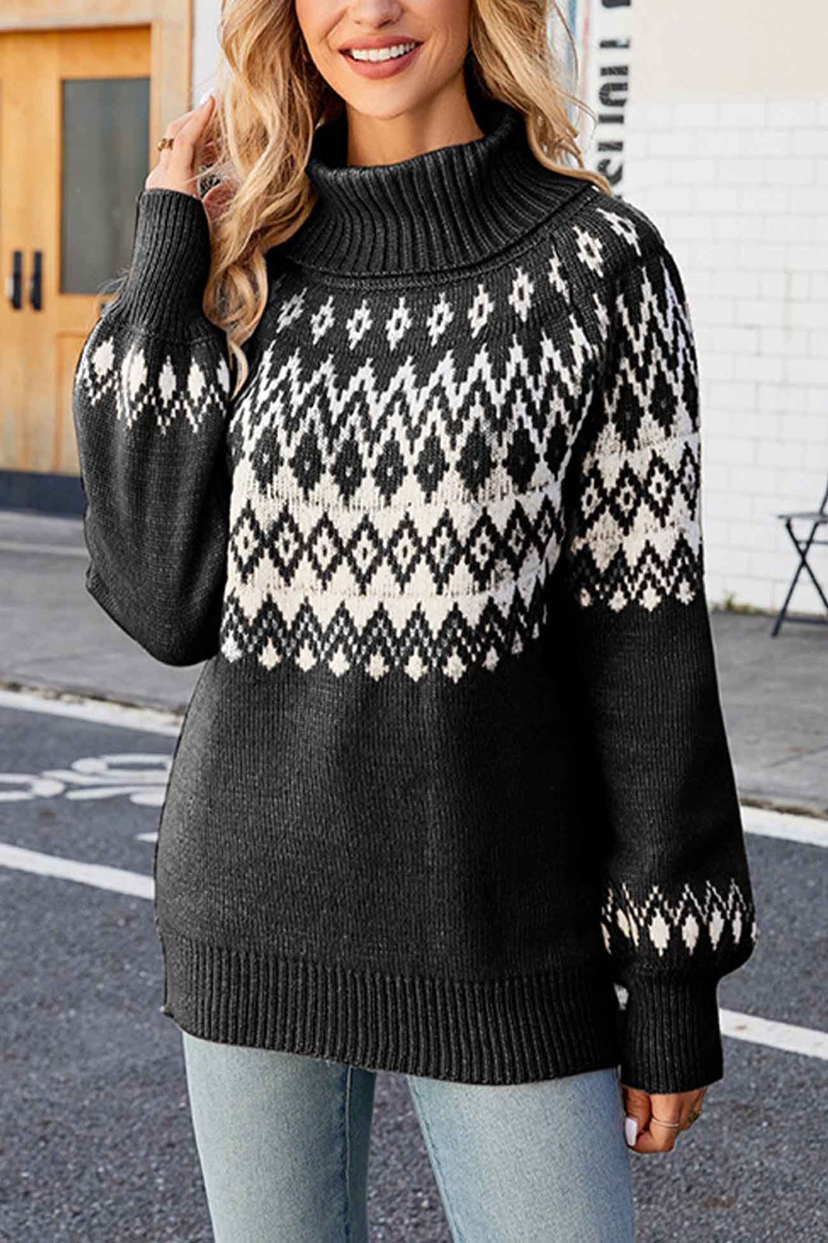 Pull col roulé motif Fair Isle pour femme