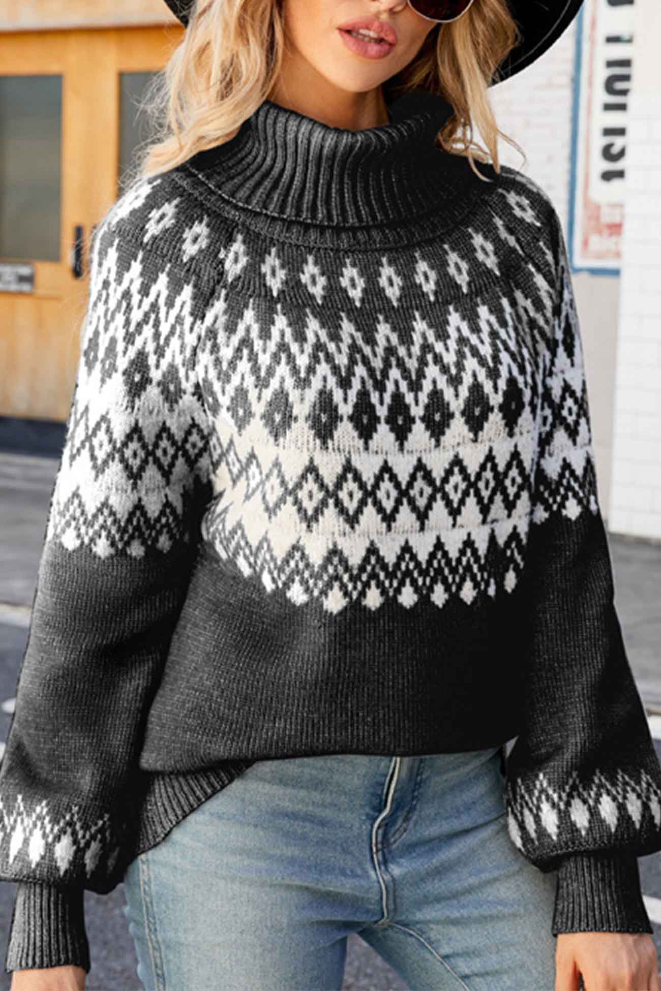 Pull col roulé motif Fair Isle pour femme