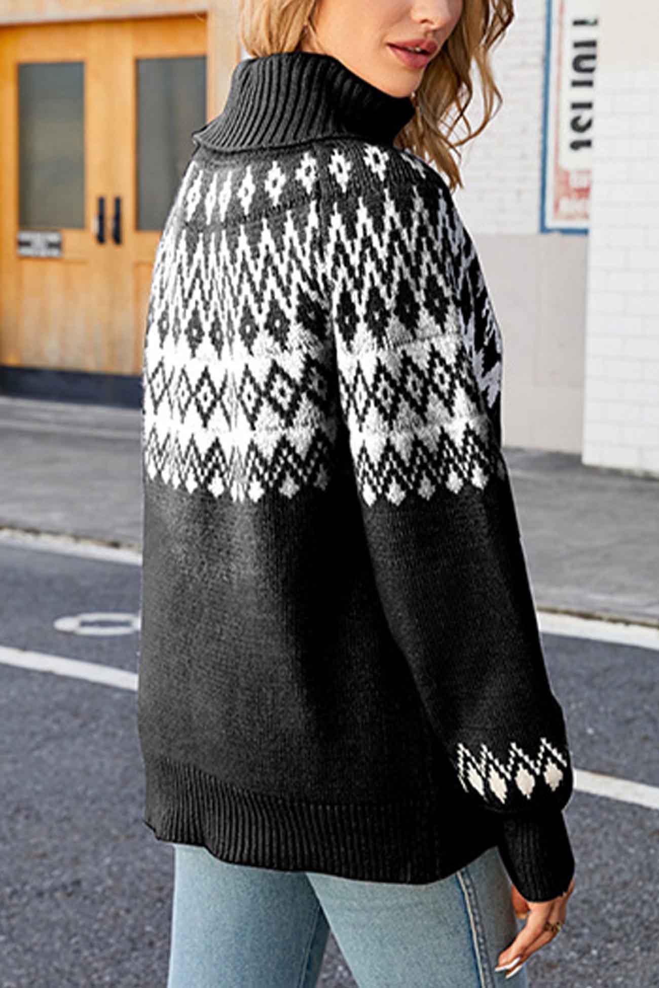 Pull col roulé motif Fair Isle pour femme