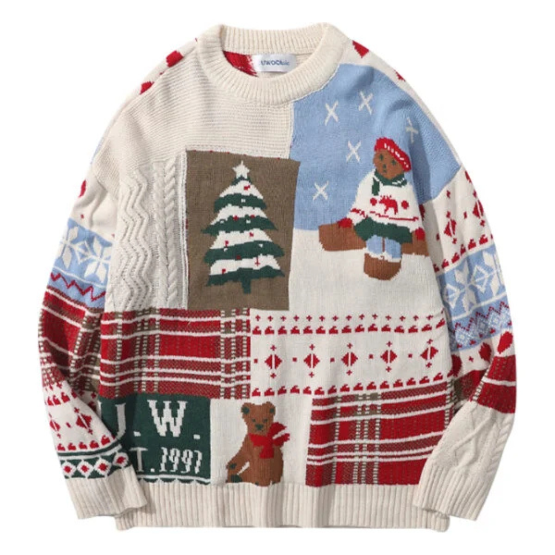Pull de Noël pour femme en tricot à motif ours, pull douillet