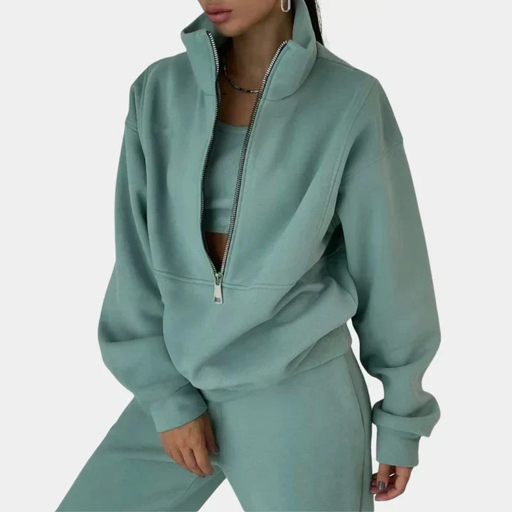Pull de survêtement confortable à fermeture éclair pour femme