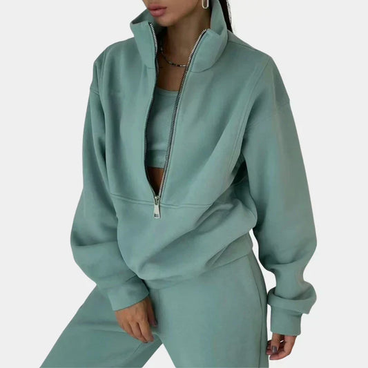 Pull de survêtement confortable à fermeture éclair pour femme