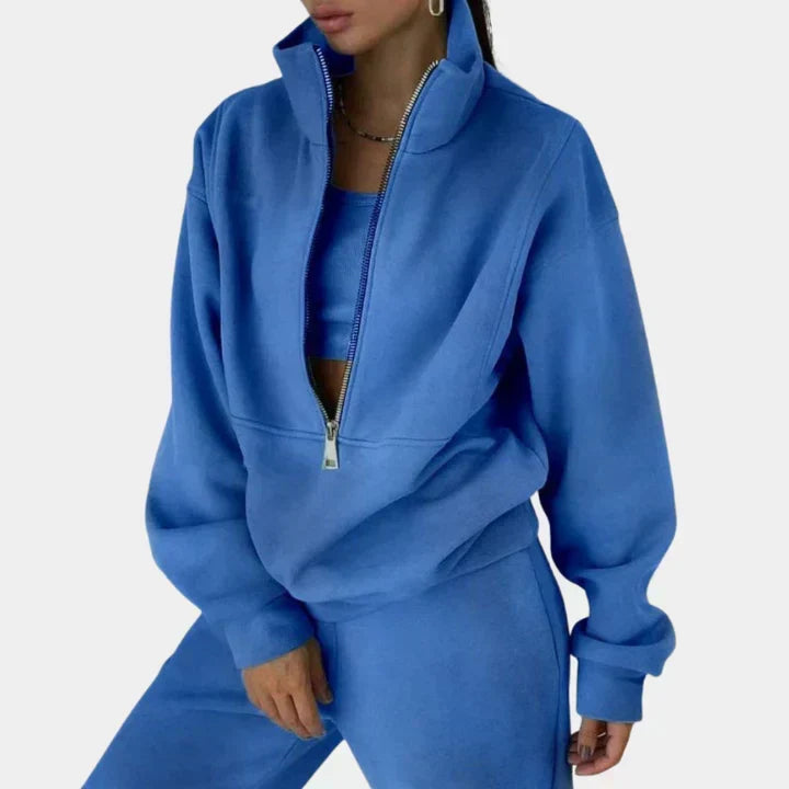 Pull de survêtement confortable à fermeture éclair pour femme