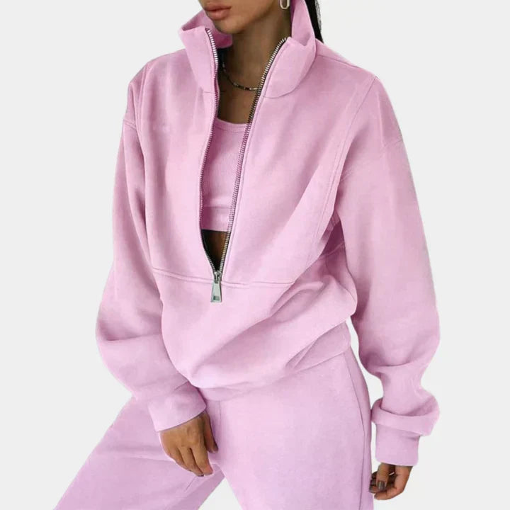 Pull de survêtement confortable à fermeture éclair pour femme