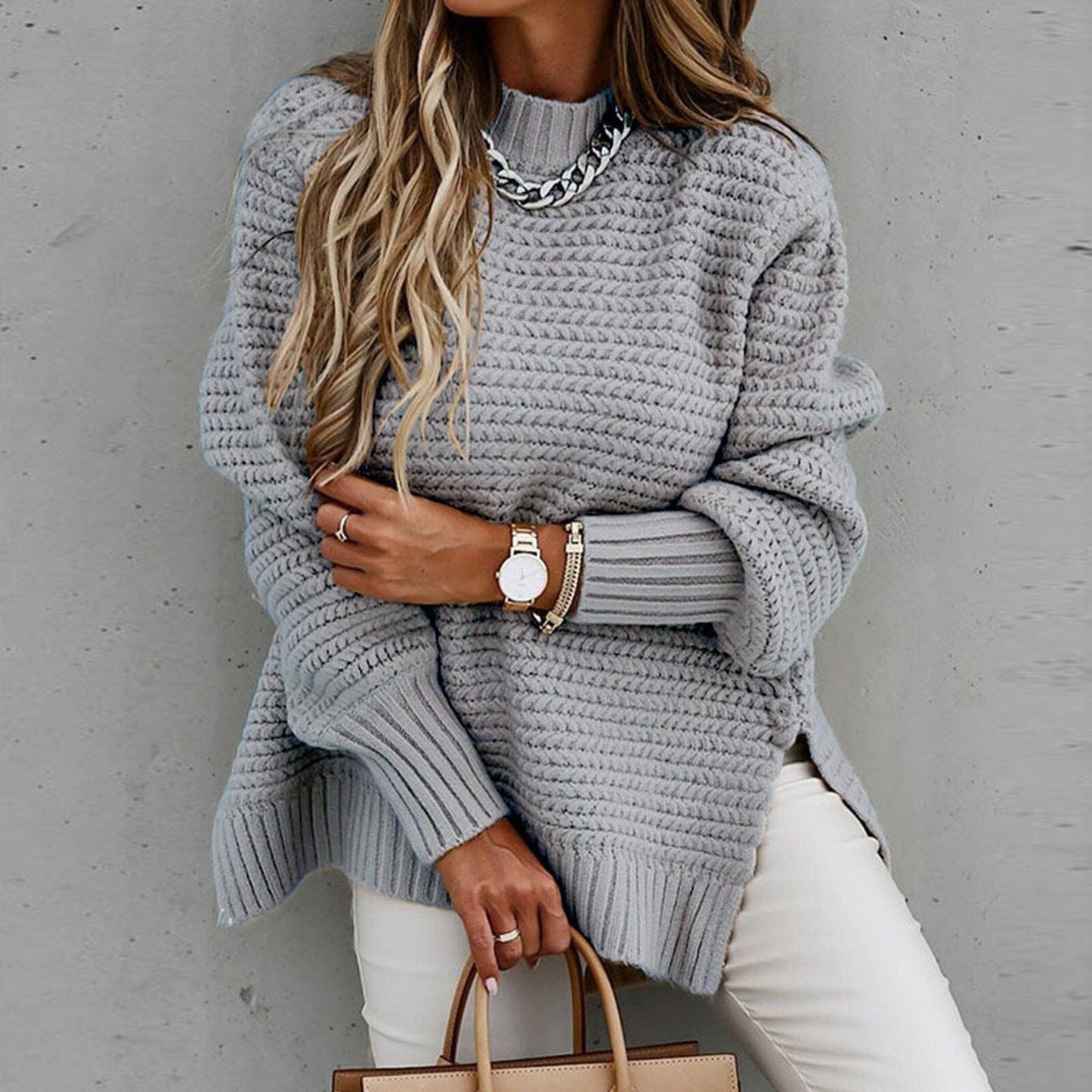 Pull élégant à col demi-montant pour l'automne