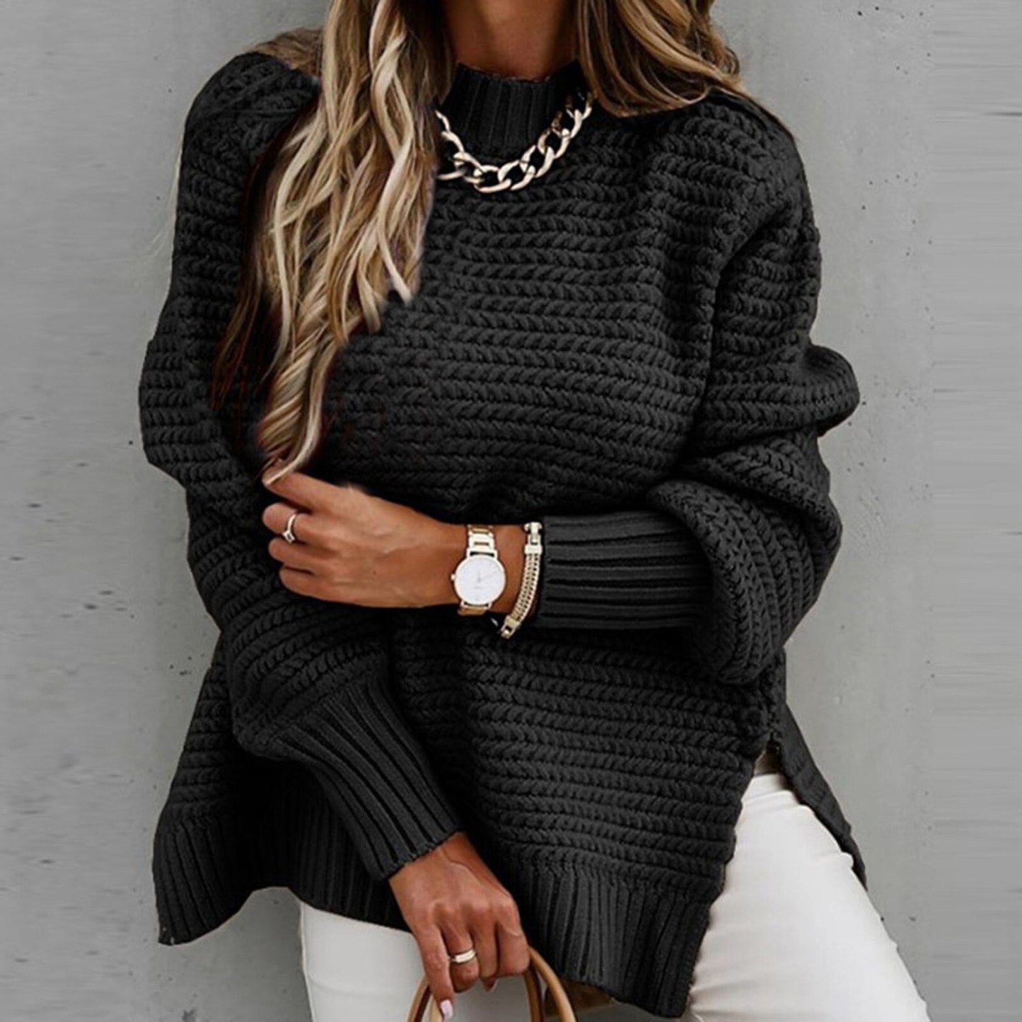 Pull élégant à col demi-montant pour l'automne
