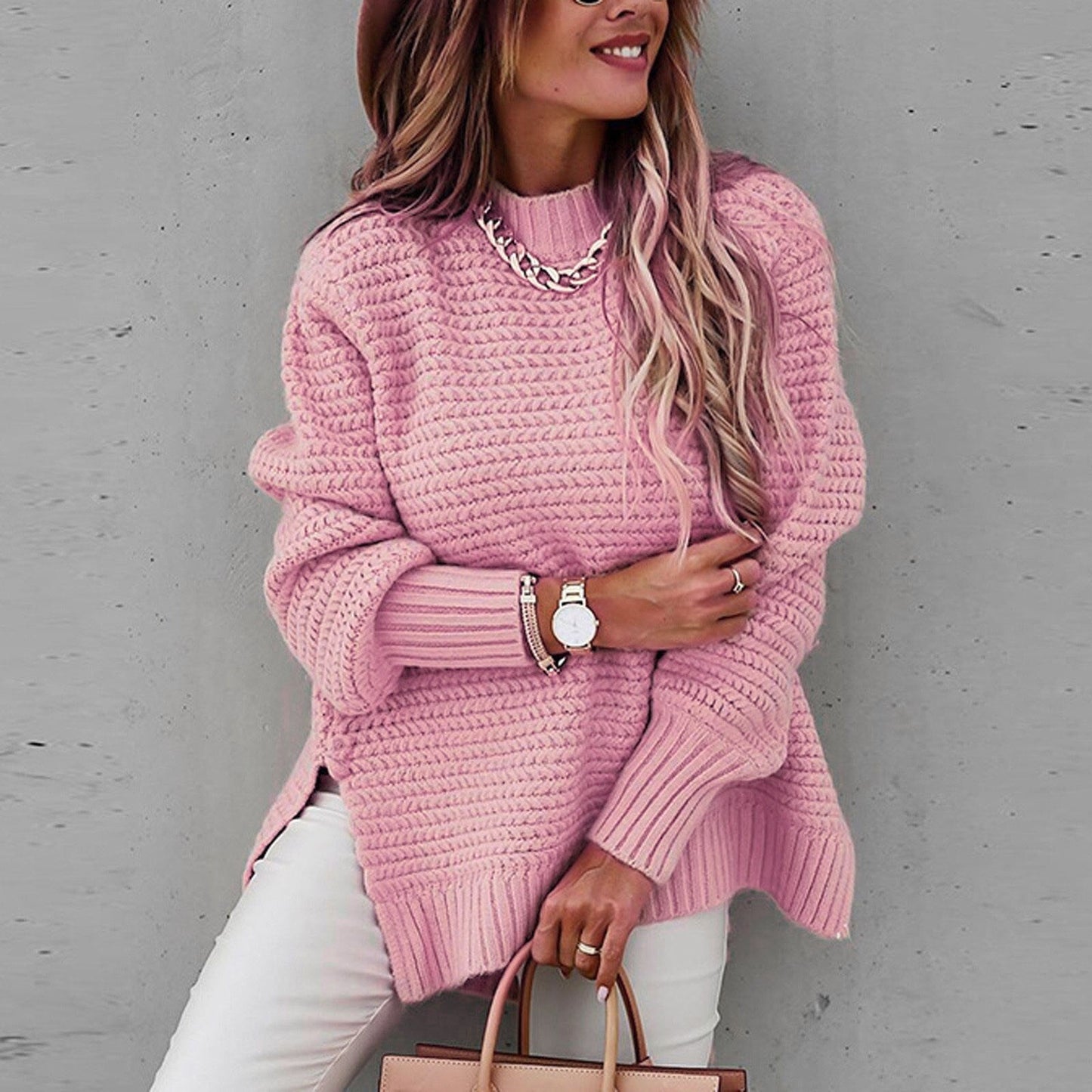 Pull élégant à col demi-montant pour l'automne