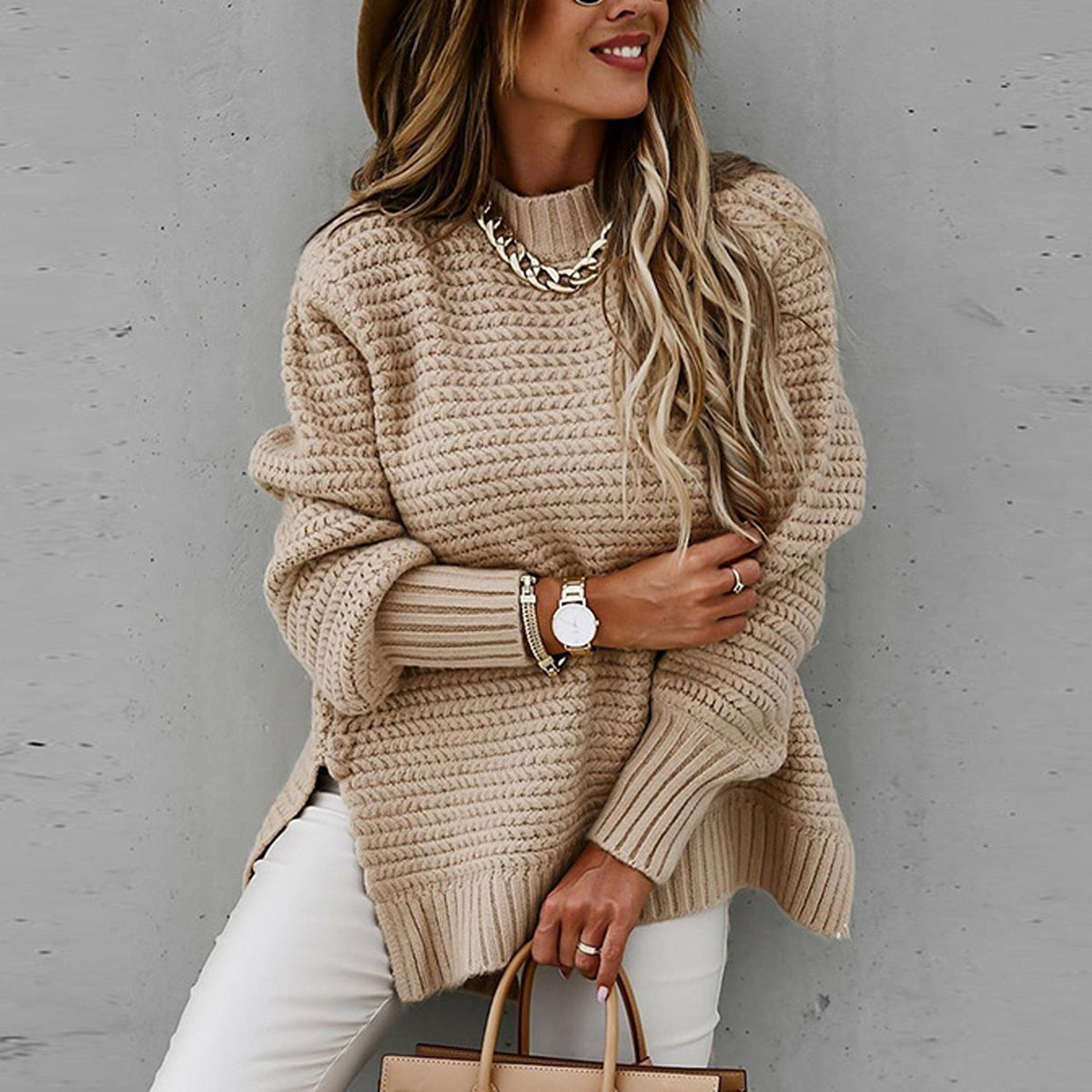 Pull élégant à col demi-montant pour l'automne