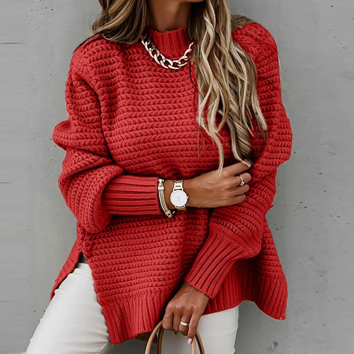 Pull élégant à col demi-montant pour l'automne