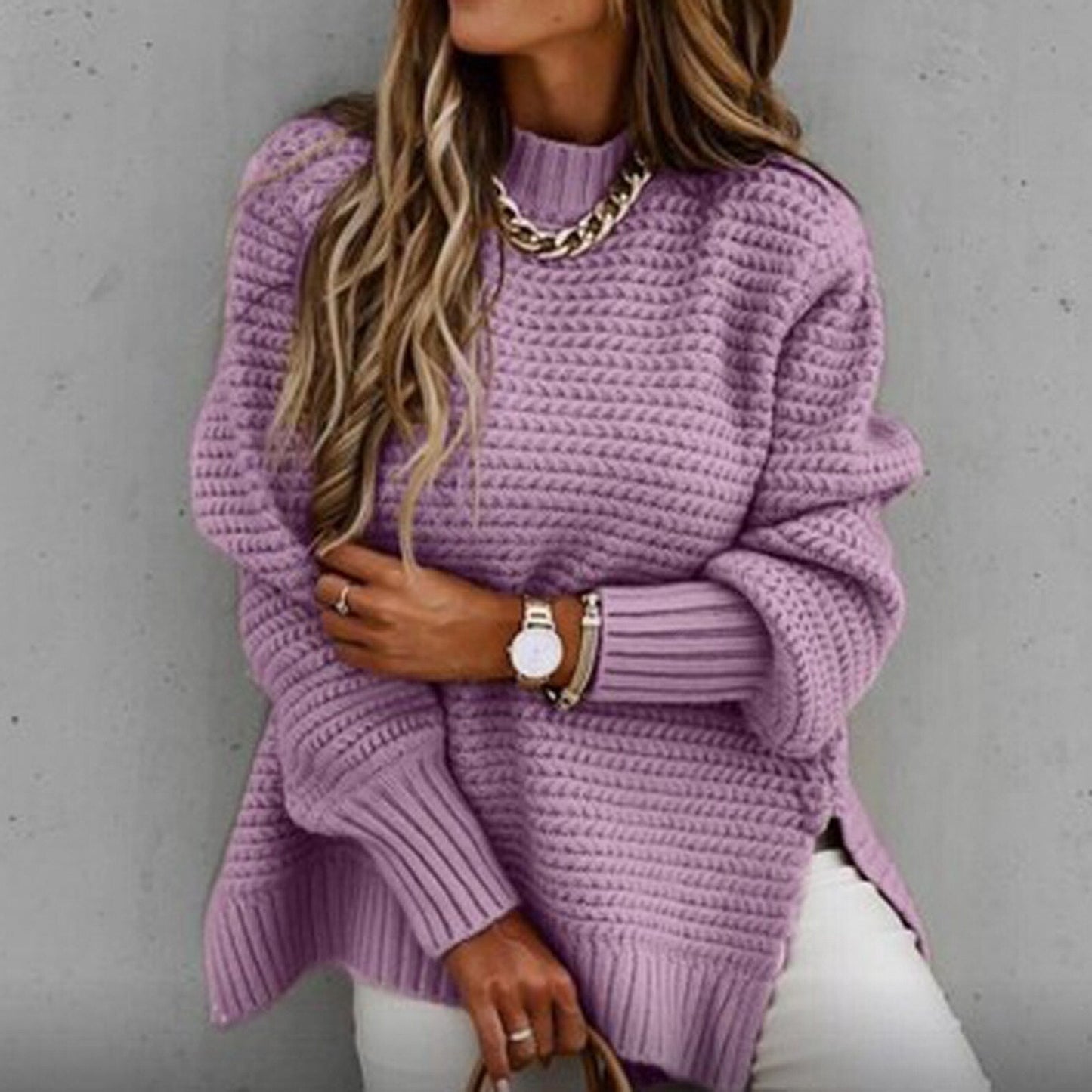 Pull élégant à col demi-montant pour l'automne