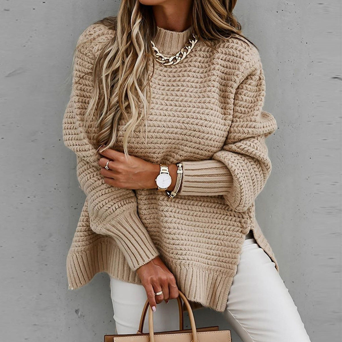 Pull élégant à col demi-montant pour l'automne