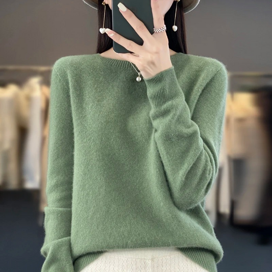 Pull en cachemire à col rond pour femme, élégant, doux et confortable