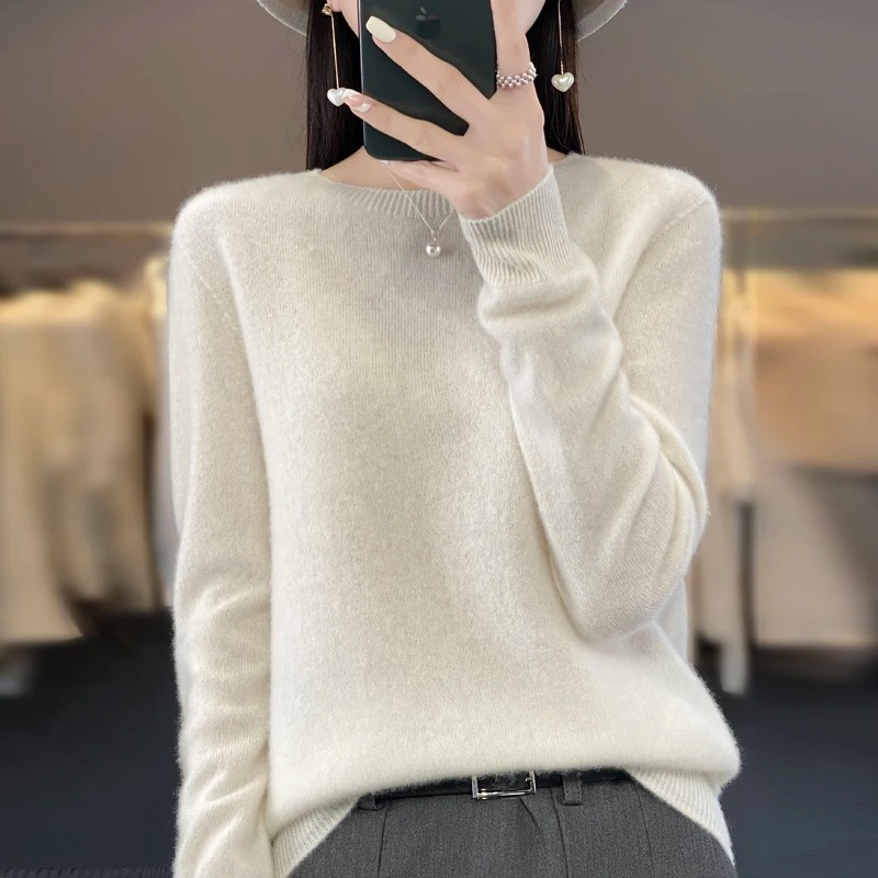 Pull en cachemire à col rond pour femme, élégant, doux et confortable
