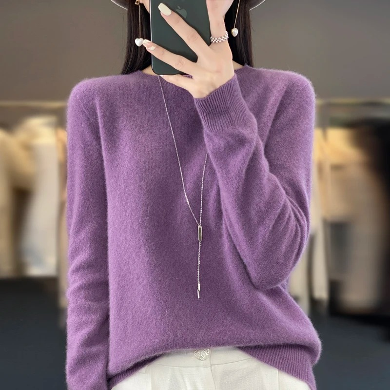 Pull en cachemire à col rond pour femme, élégant, doux et confortable