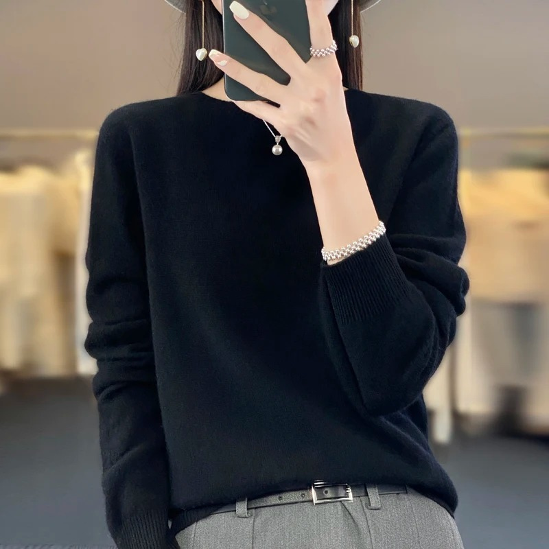 Pull en cachemire à col rond pour femme, élégant, doux et confortable