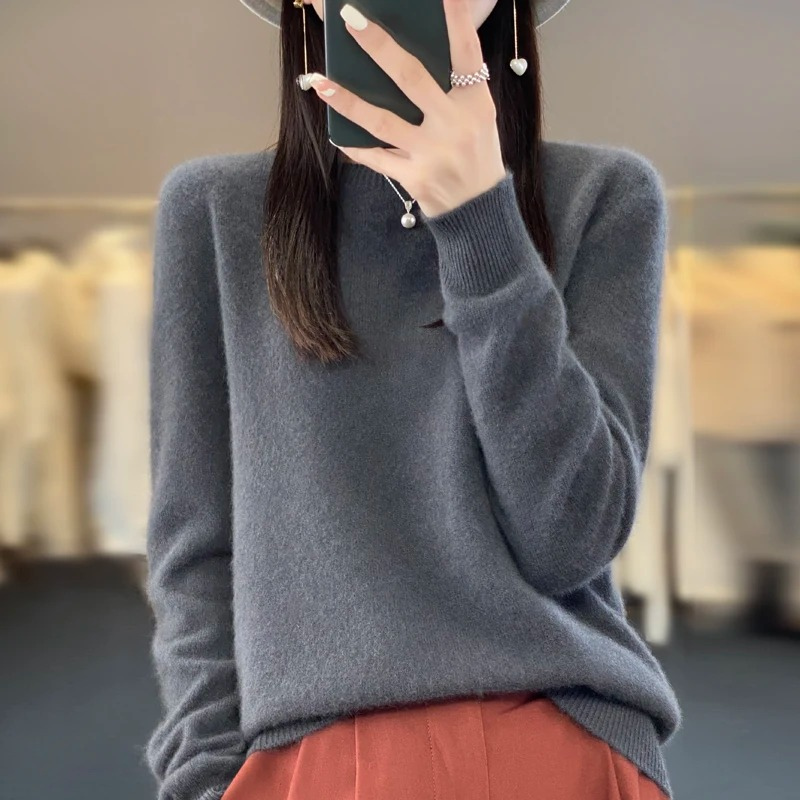 Pull en cachemire à col rond pour femme, élégant, doux et confortable