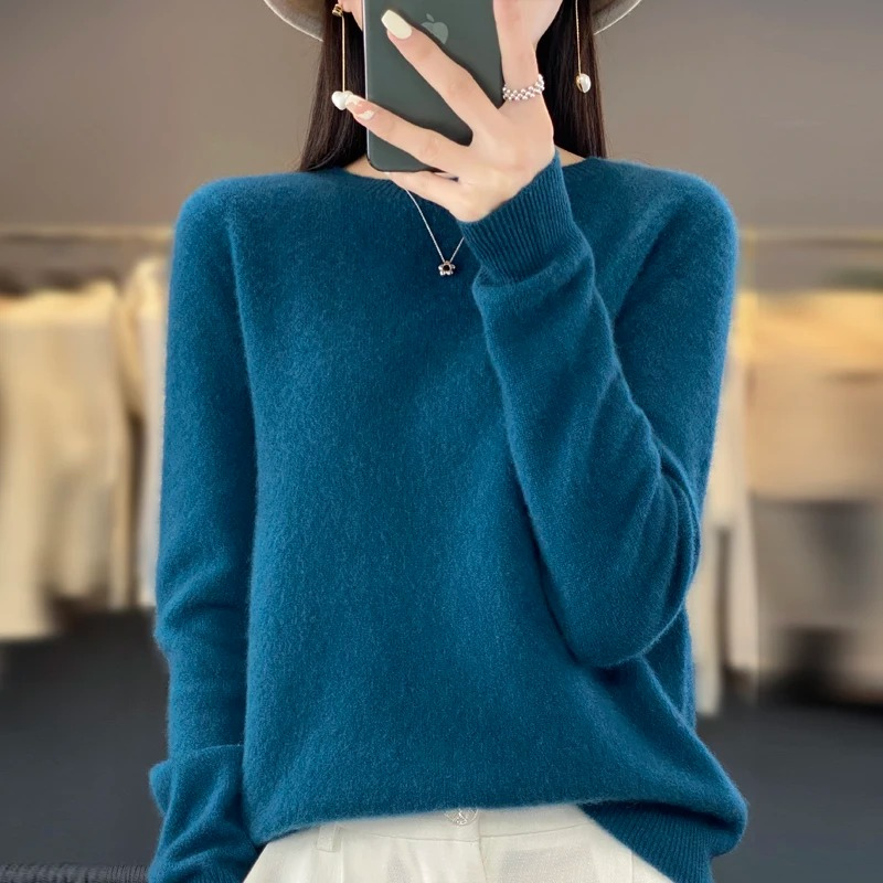 Pull en cachemire à col rond pour femme, élégant, doux et confortable