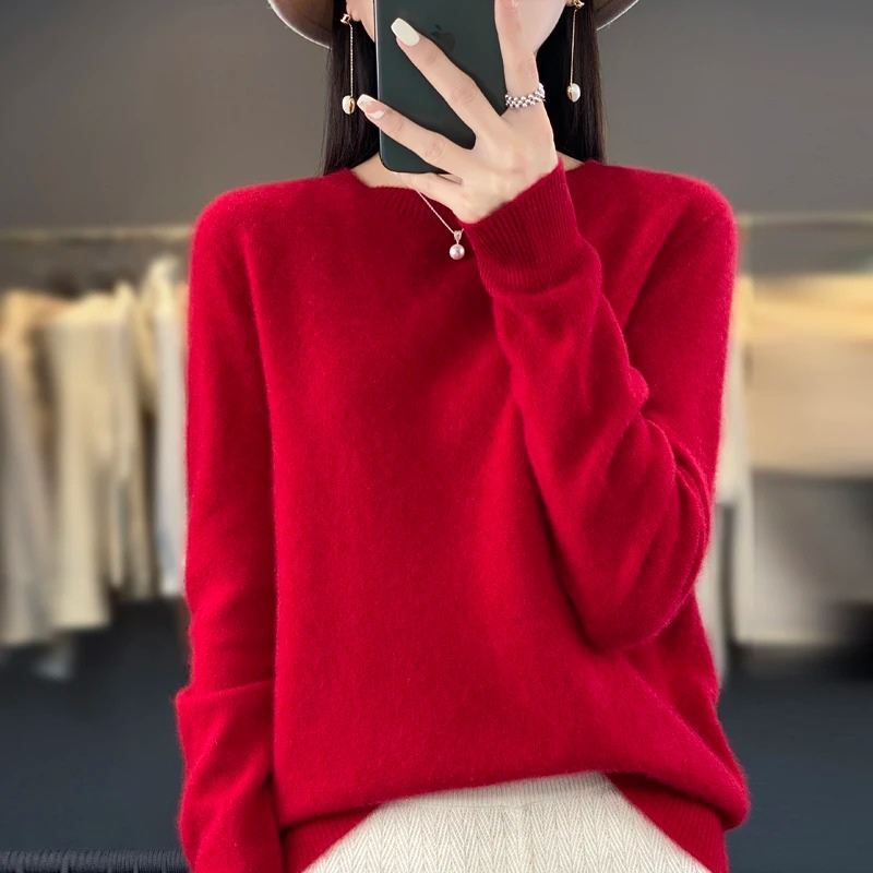 Pull en cachemire à col rond pour femme, élégant, doux et confortable