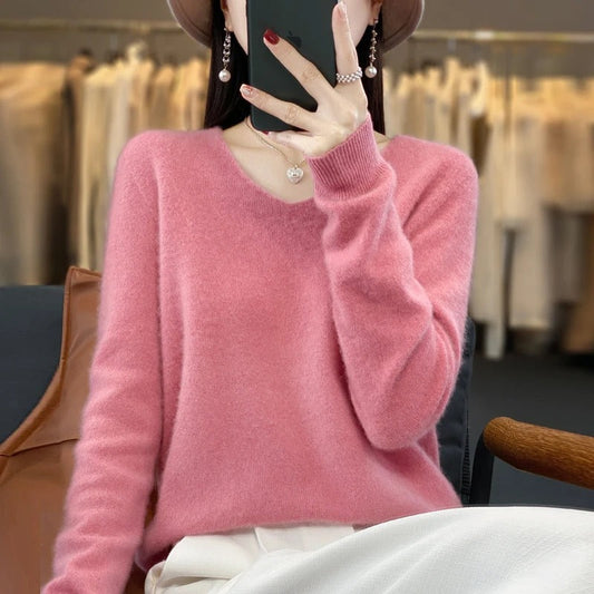 Pull en laine à col en V pour femme