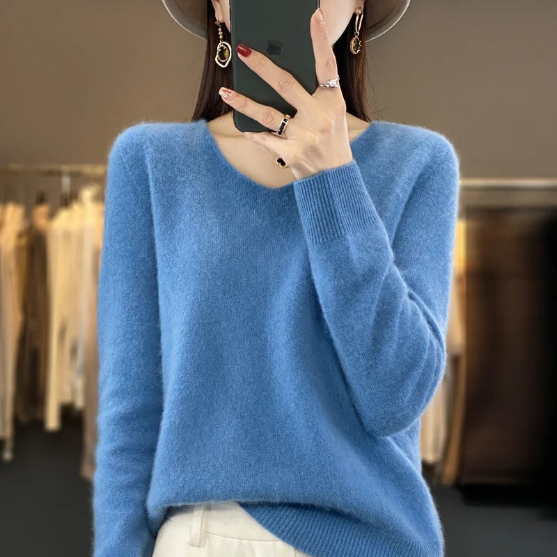 Pull en laine à col en V pour femme