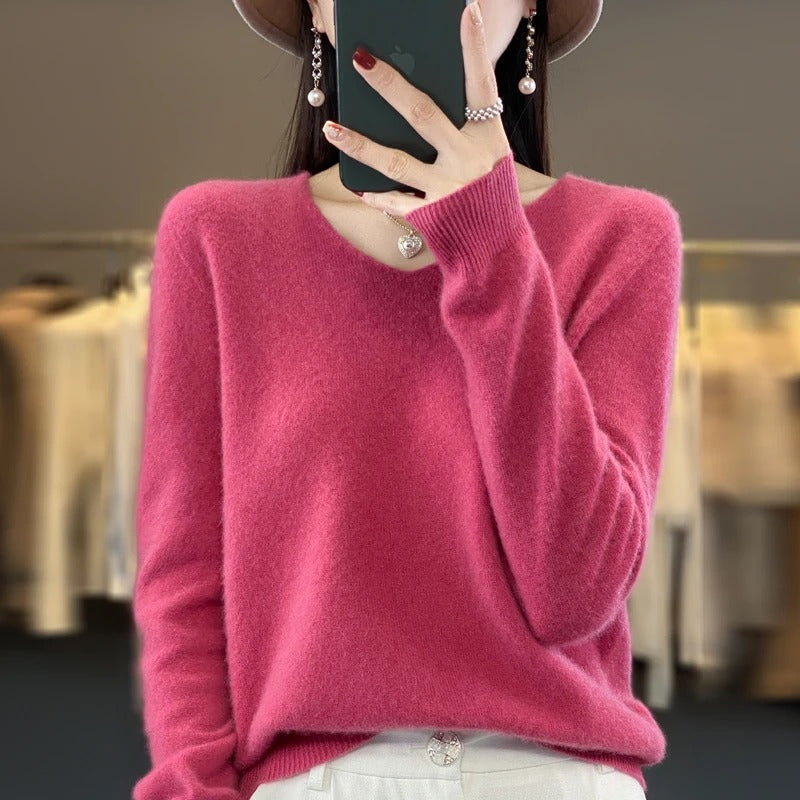 Pull en laine à col en V pour femme