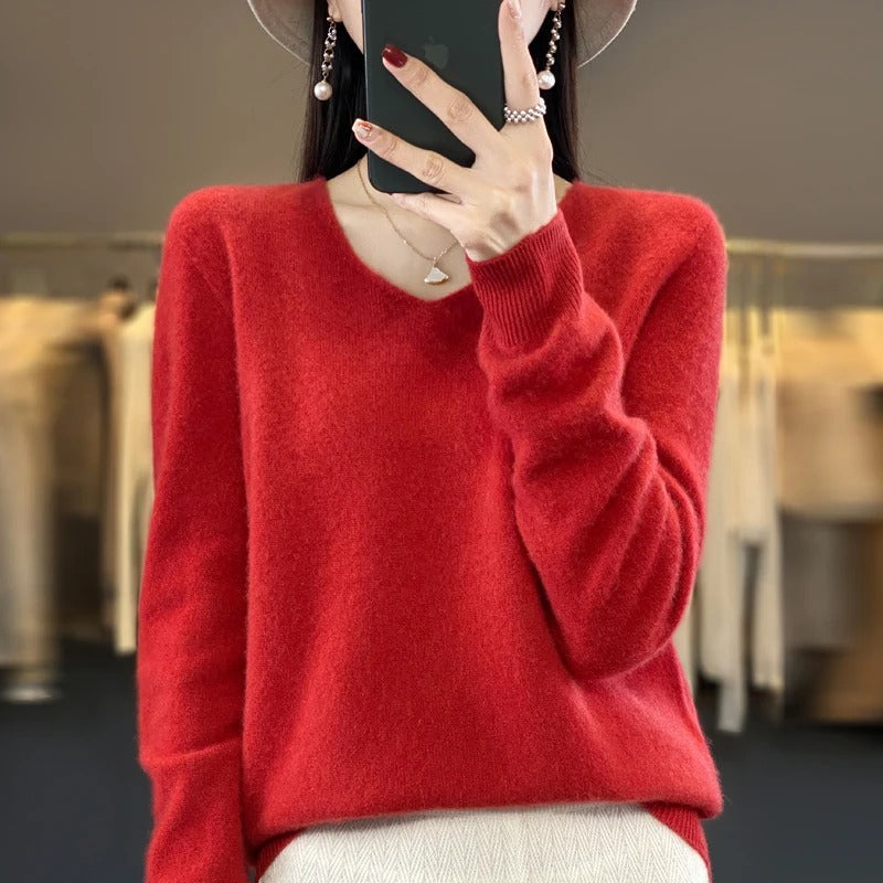 Pull en laine à col en V pour femme