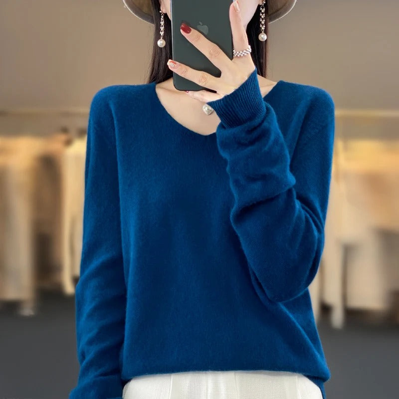 Pull en laine à col en V pour femme
