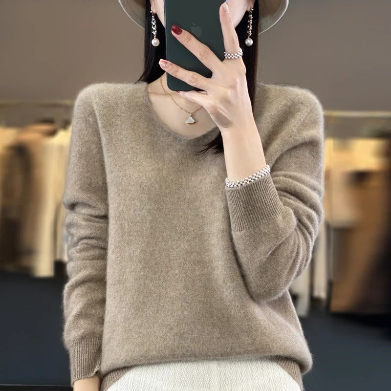 Pull en laine à col en V pour femme