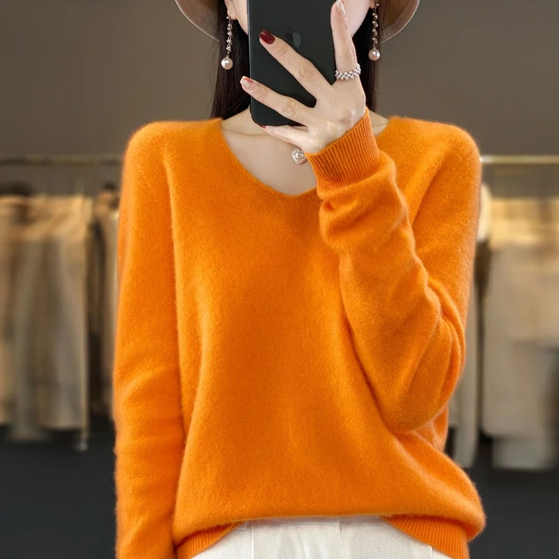 Pull en laine à col en V pour femme