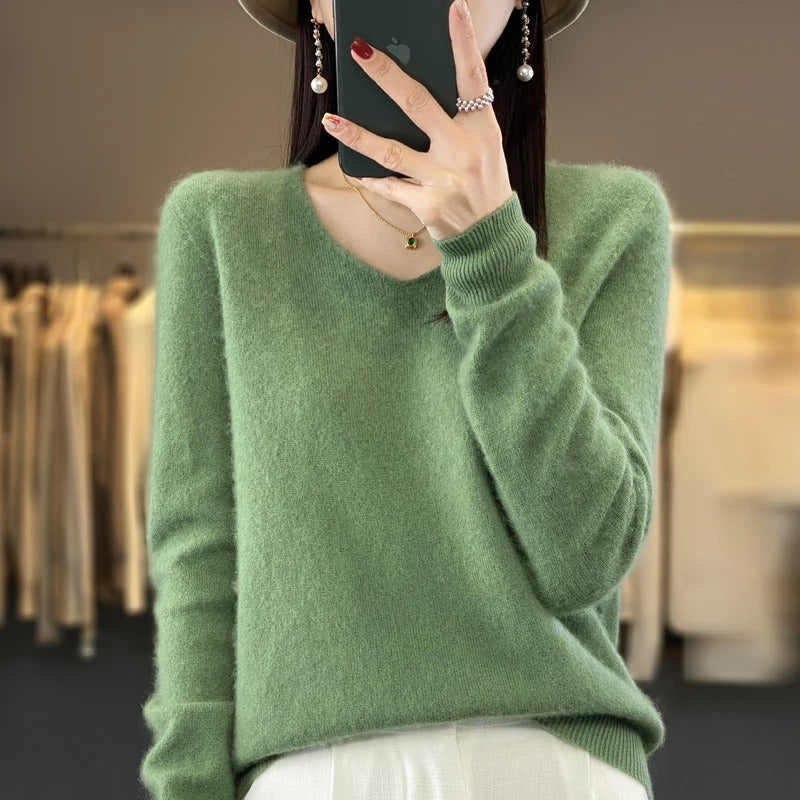 Pull en laine à col en V pour femme