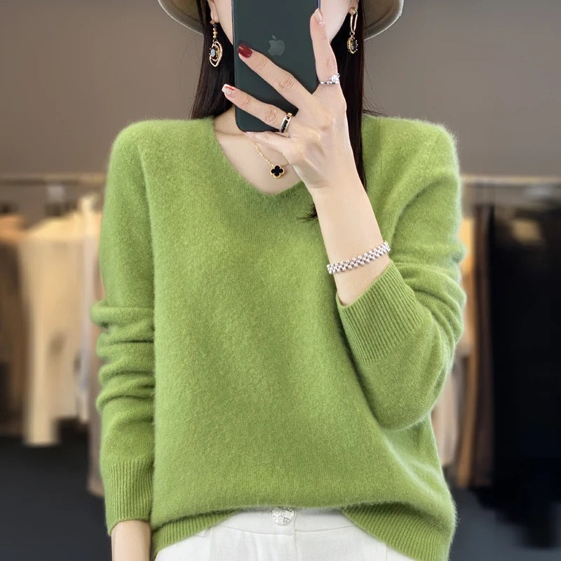 Pull en laine à col en V pour femme