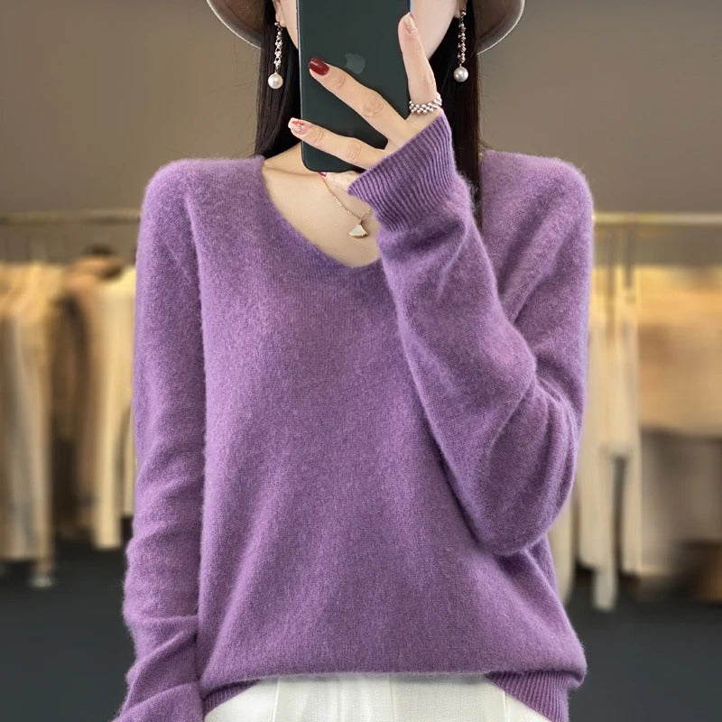 Pull en laine à col en V pour femme