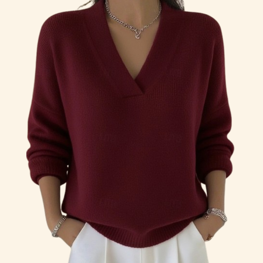 Pull en maille à col en V coupe décontractée pour femme