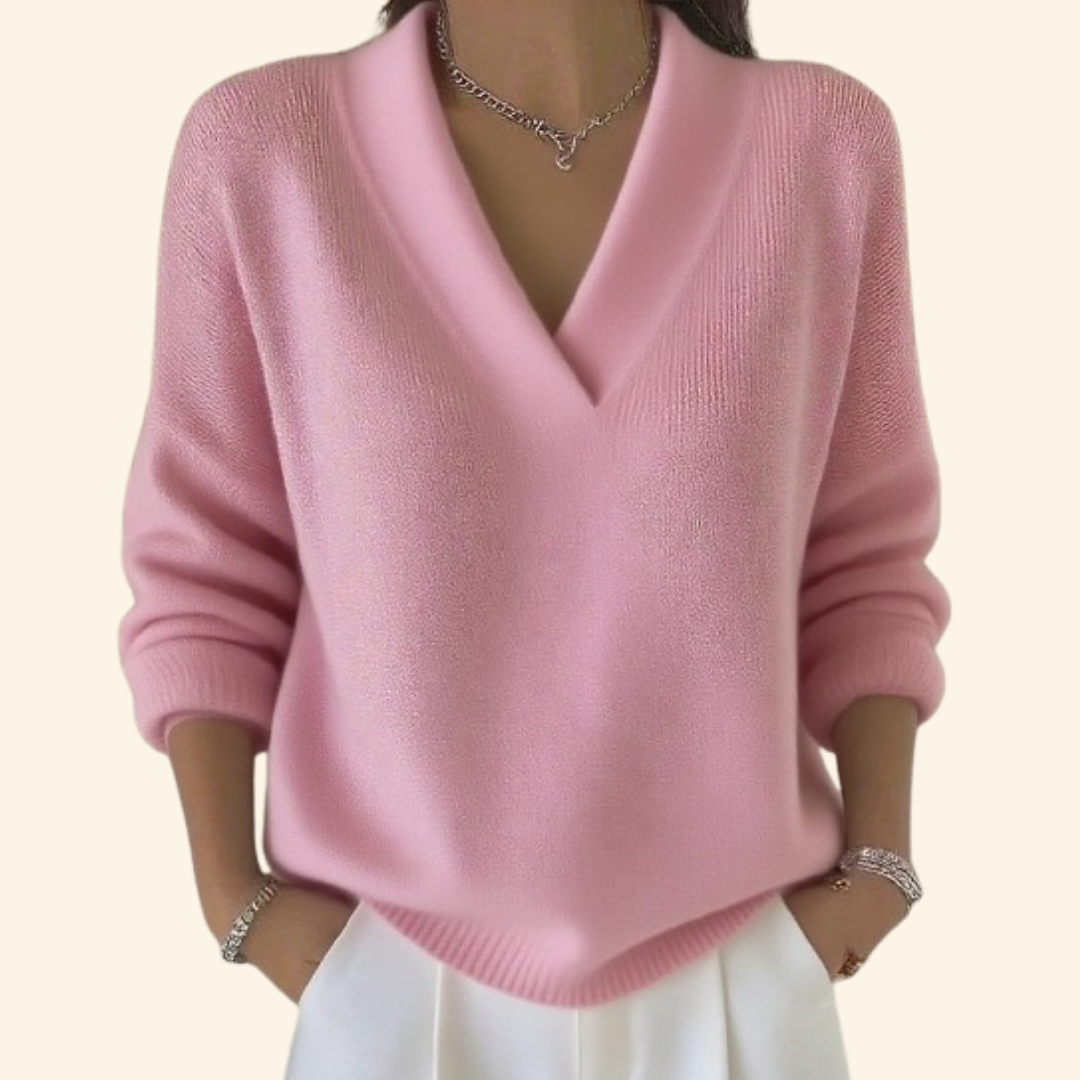 Pull en maille à col en V coupe décontractée pour femme