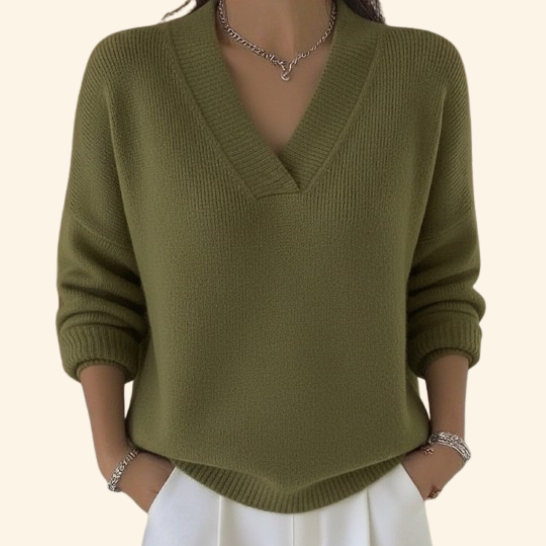 Pull en maille à col en V coupe décontractée pour femme