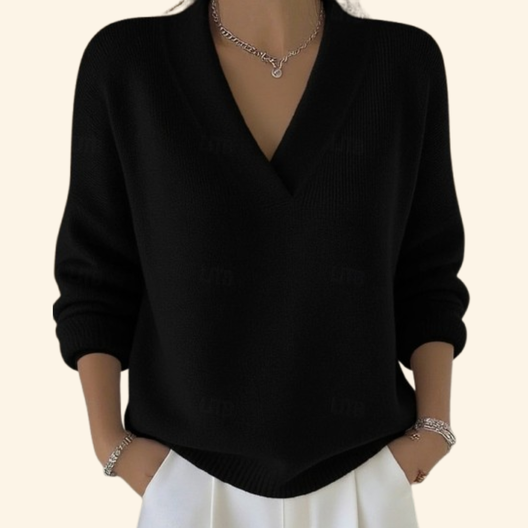 Pull en maille à col en V coupe décontractée pour femme