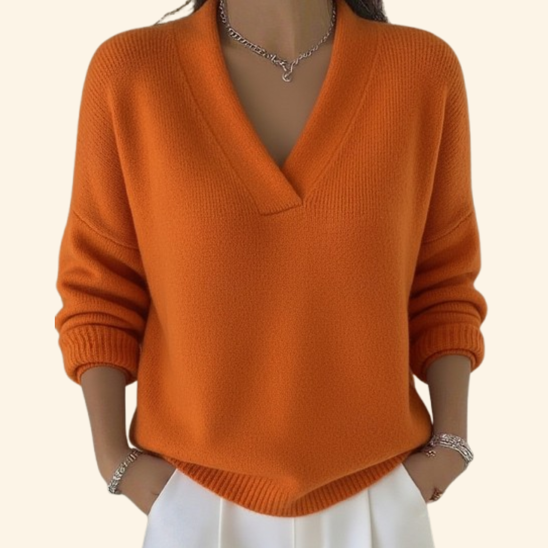 Pull en maille à col en V coupe décontractée pour femme