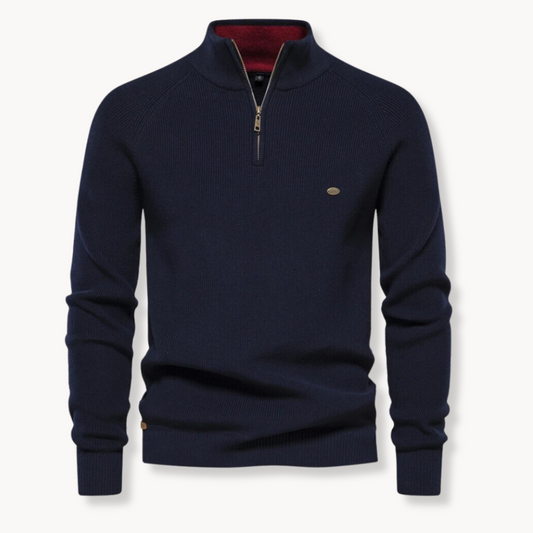 Pull en maille à demi-zip et côtes pour homme