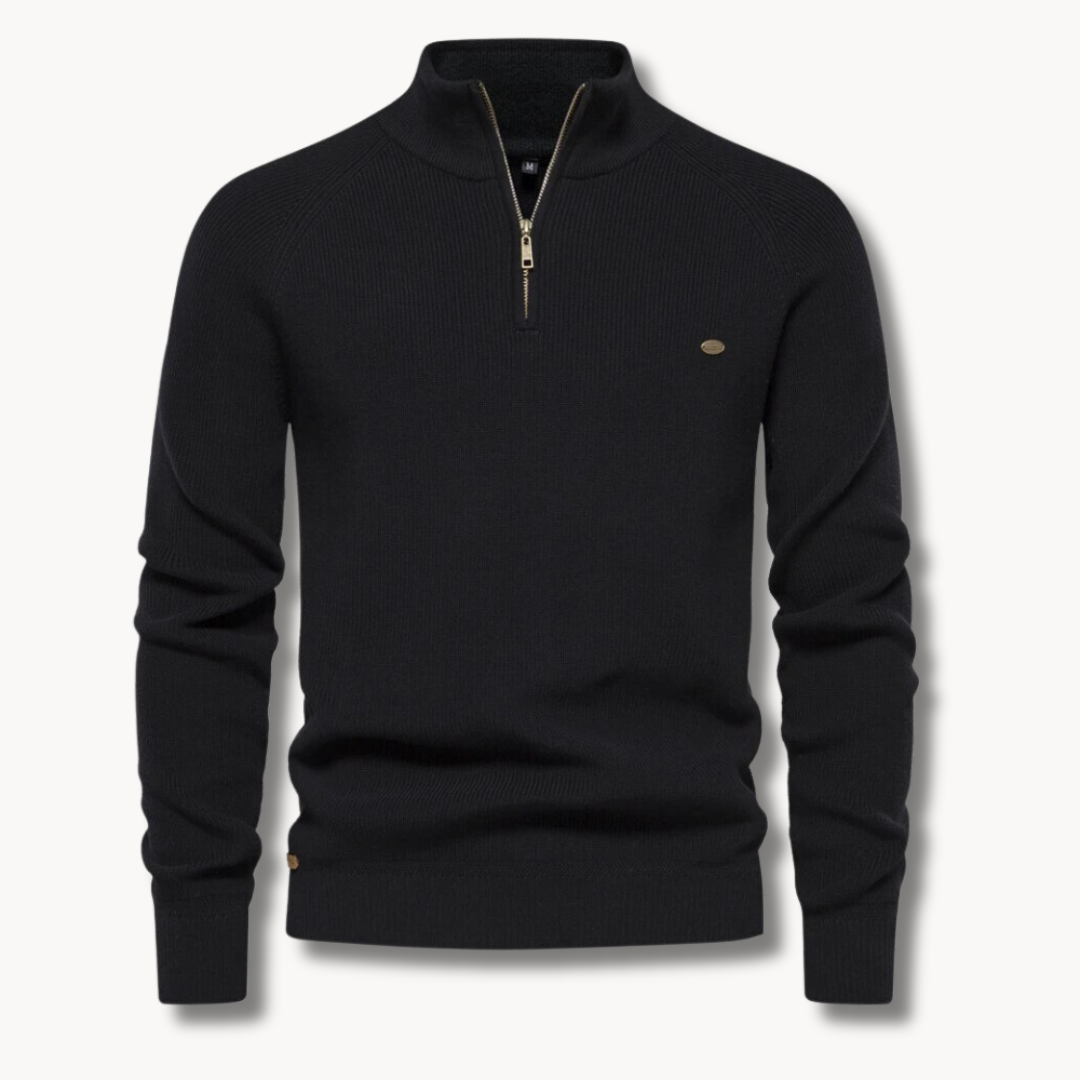 Pull en maille à demi-zip et côtes pour homme