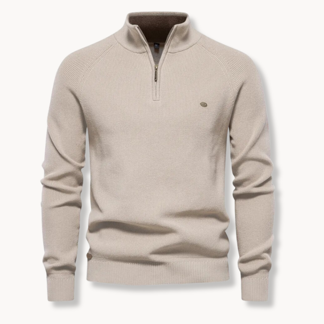 Pull en maille à demi-zip et côtes pour homme