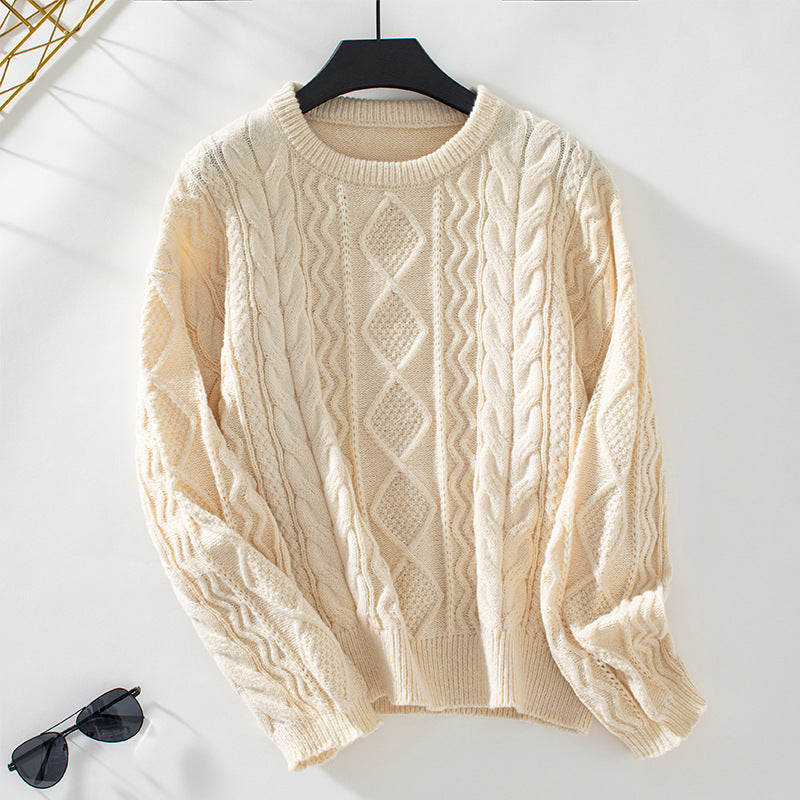 Pull en maille à torsades et manches longues pour femme