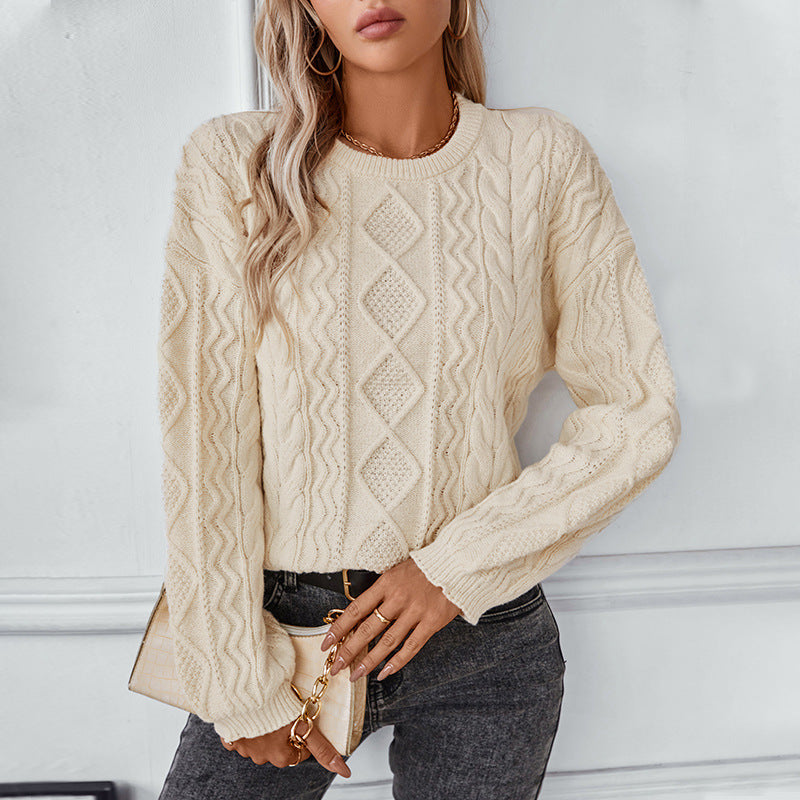 Pull en maille à torsades et manches longues pour femme