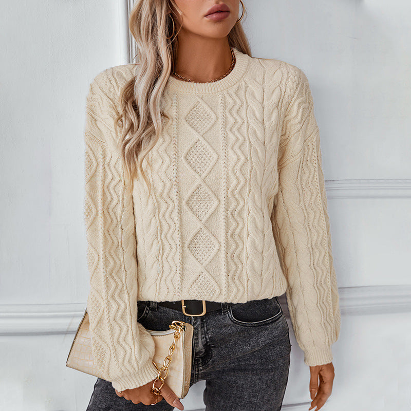 Pull en maille à torsades et manches longues pour femme