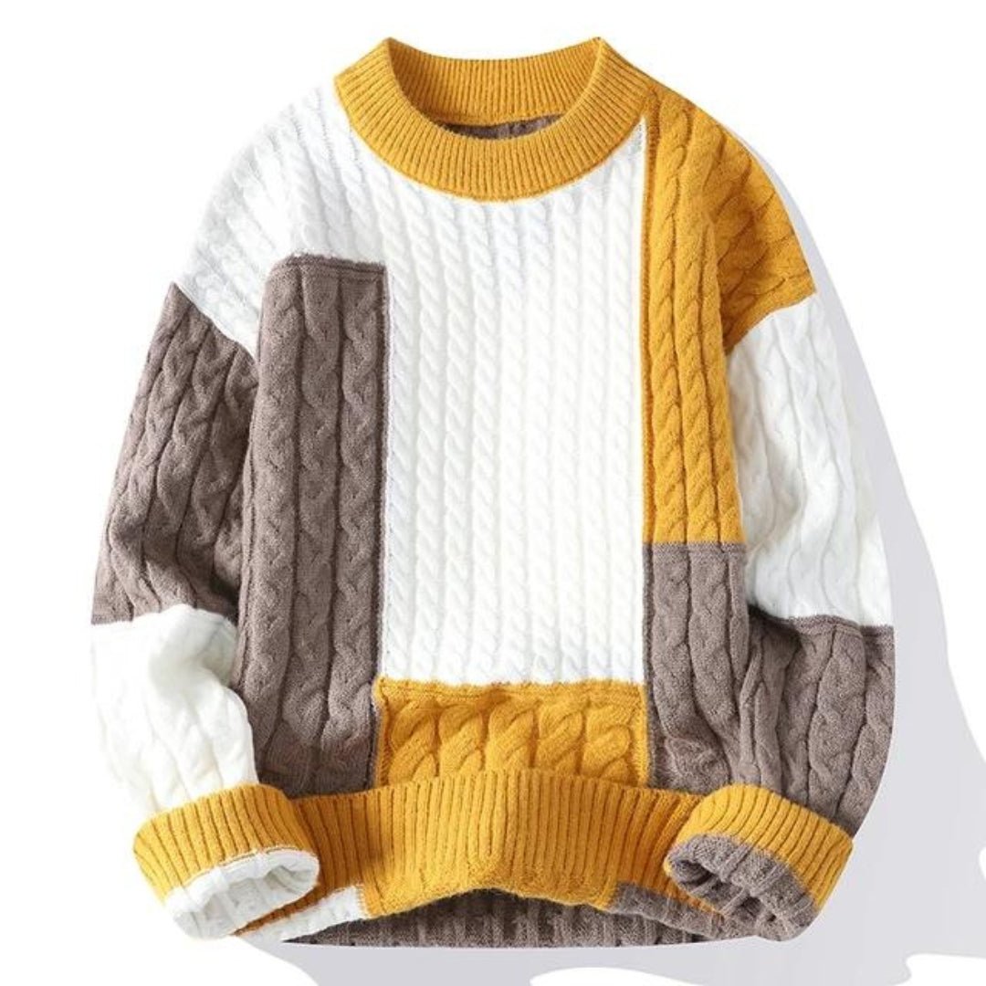 Pull en maille pour homme à col ras du cou contrasté