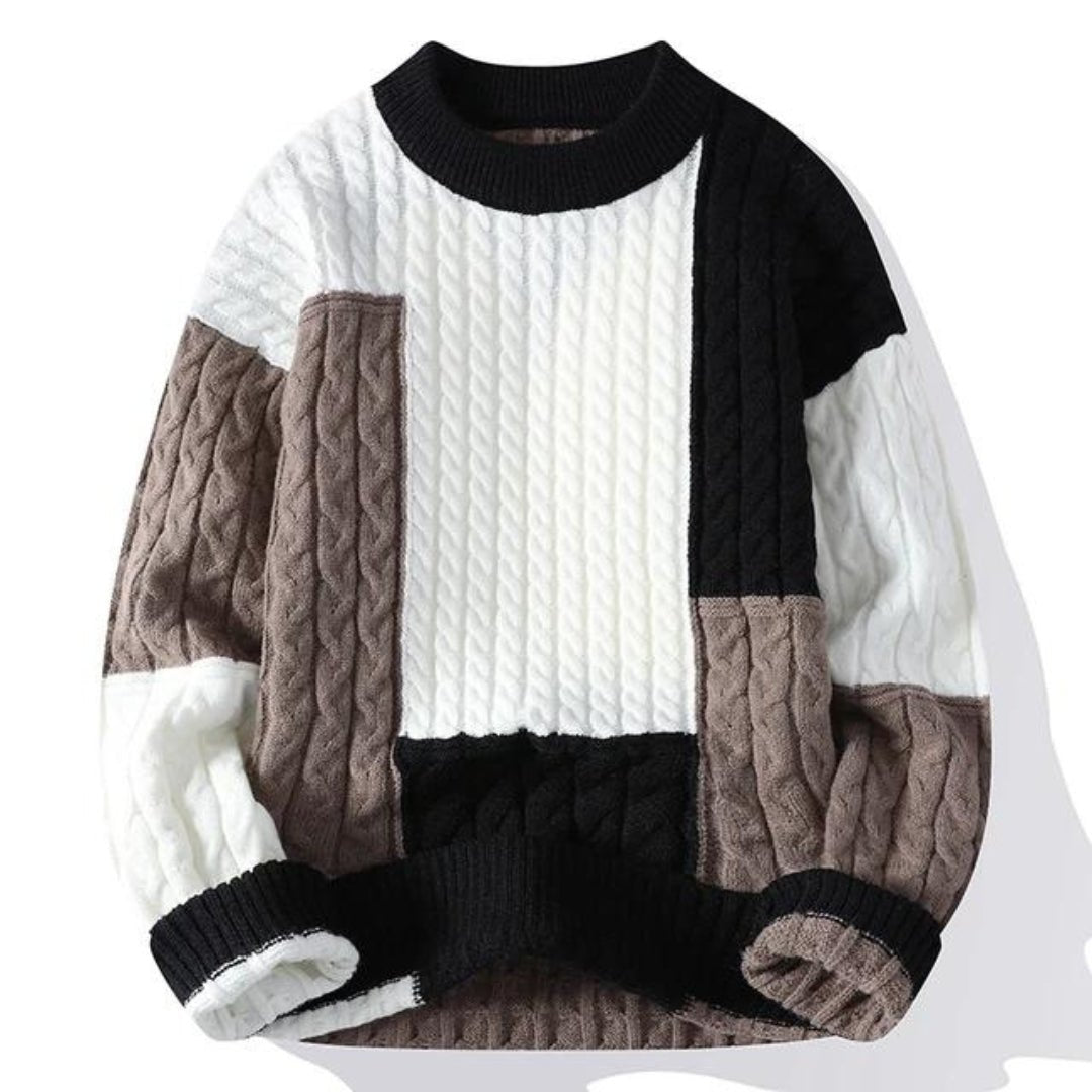Pull en maille pour homme à col ras du cou contrasté