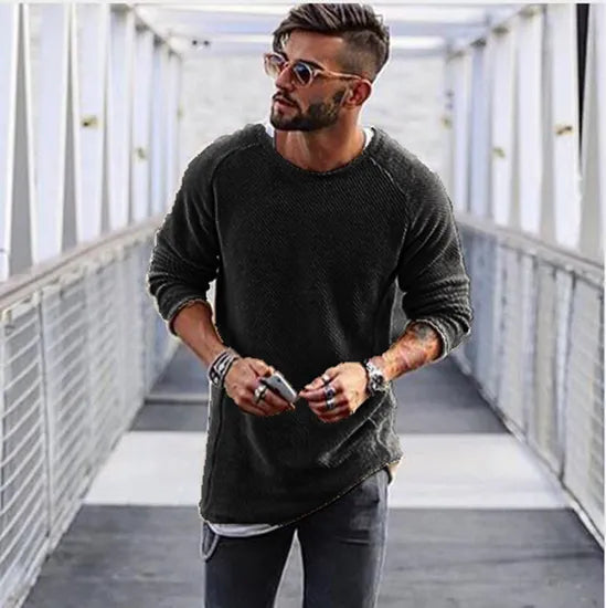 Pull en maille pour homme avec col rond et finitions côtelées
