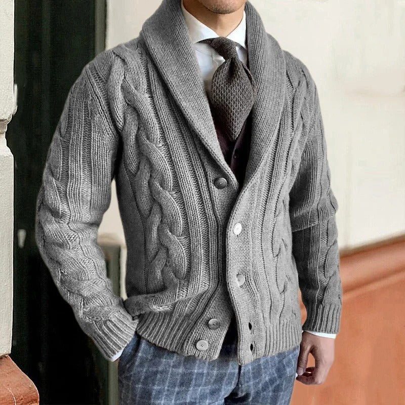 Pull en maille torsadée pour homme avec col châle