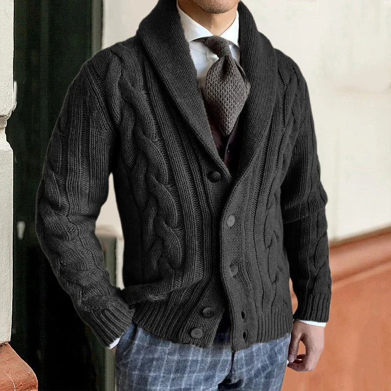 Pull en maille torsadée pour homme avec col châle