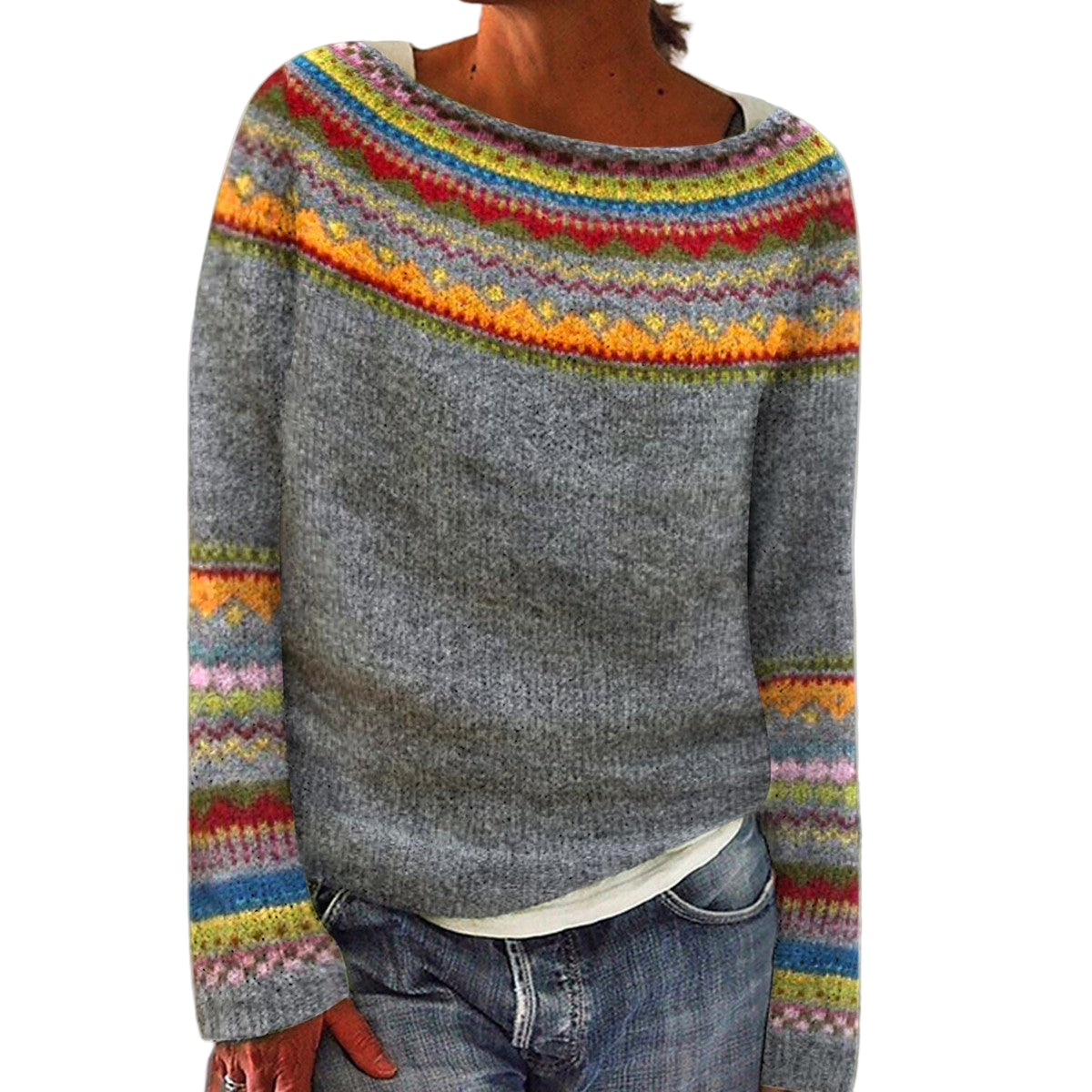 Pull en maille vintage pour femme à motif rétro