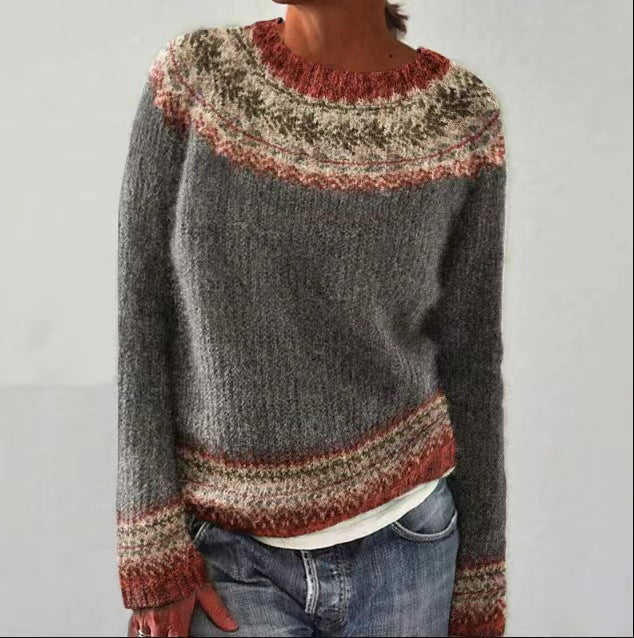 Pull en maille vintage pour femme à motif rétro